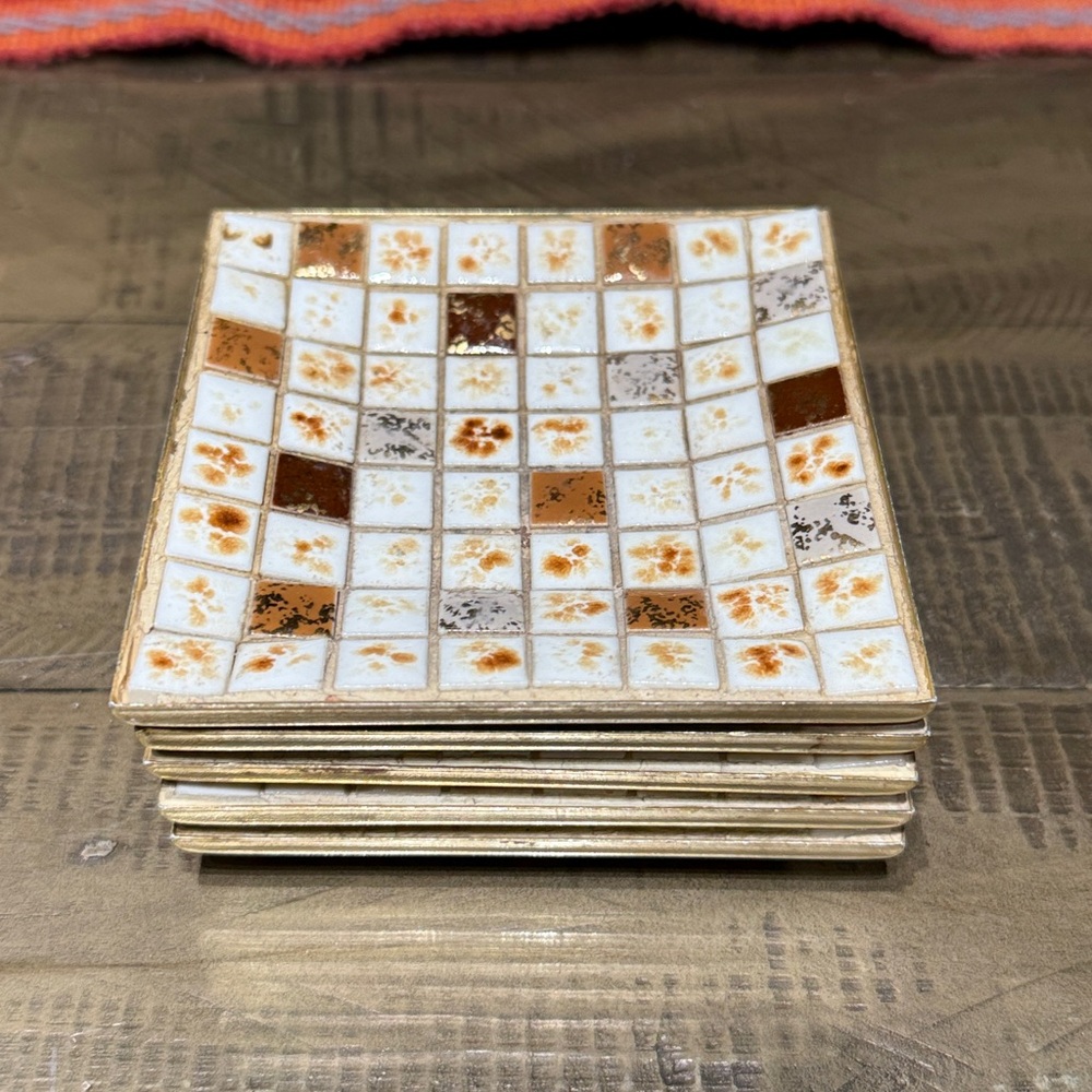 MCM vintage Mosaic Tile trinket bowls/coasters Set of 5